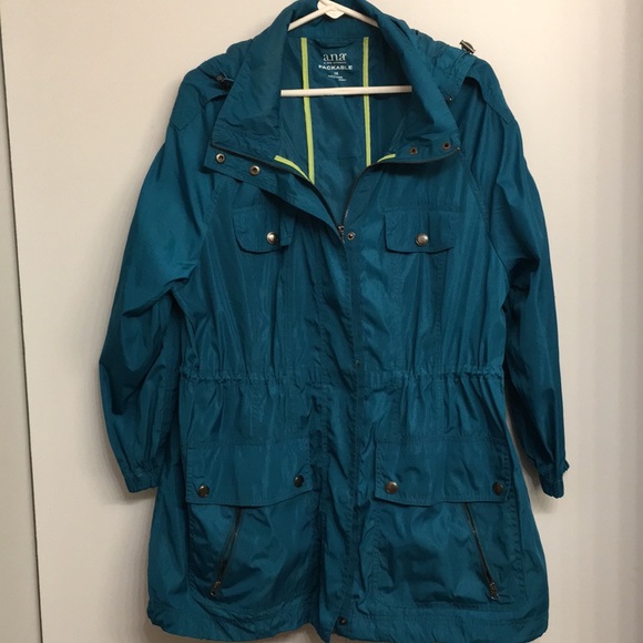 a.n.a Jackets & Blazers - a.n.a. Teal Packable Rain Coat w Removable Hood